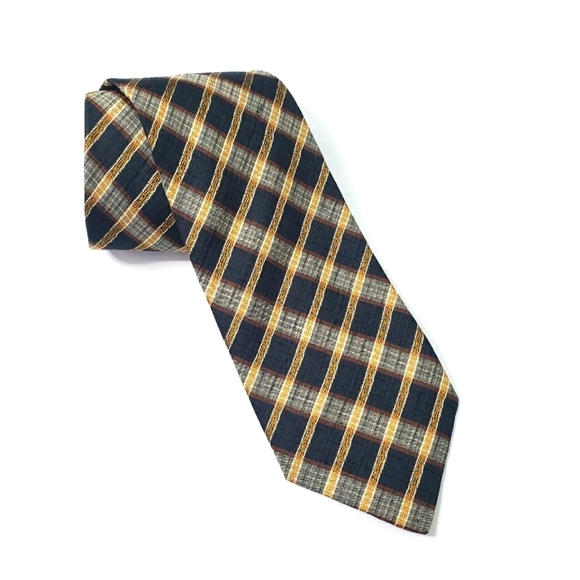 Ermenegildo Zegna Other - Ermenegildo Zenga silk tie diagonal stripe black gold brown